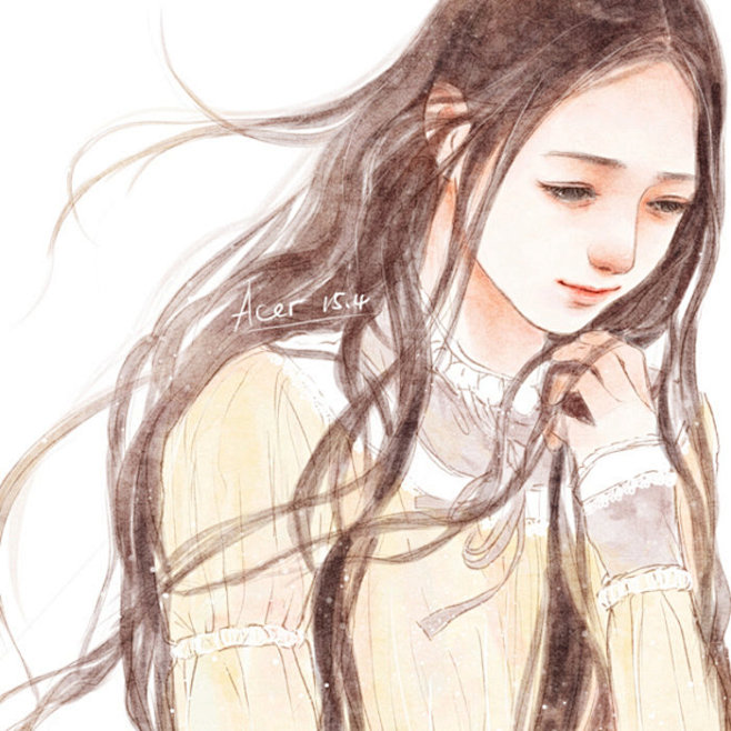 手绘 水彩画 女孩 插画家园 作者by ...