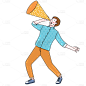 手绘-喇叭播报动作描边人物插画10