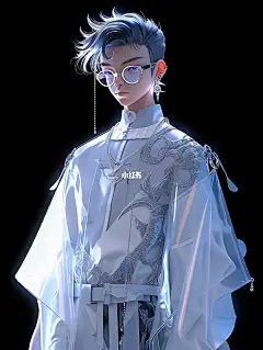 国风赛博-白色系未来感穿搭-眼镜男头像壁纸