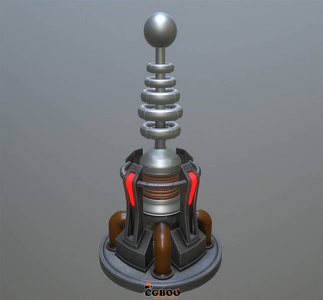 磁暴线圈cg模型q版卡通风格磁暴线圈特斯拉红警线圈3d模型建筑物件