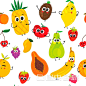 夏季无缝图案与卡通有趣的水果：苹果、梨、香蕉、草莓、菠萝、橙子、樱桃、覆盆子、猕猴桃和柠檬。Summer seamless pattern with cartoon funny fruits: apple, pear, banana, strawberry, pineapple, orange, cherry, raspberry, kiwi and lemon. - 图虫创意-全球领先正版图片及视频素材库-3.5亿高清资源-5折大促