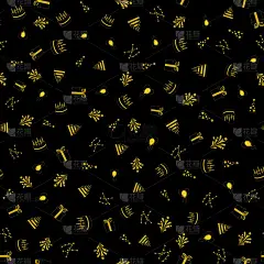 生日快乐，徒手画了一副毫无生气的图案。手绘生日元素矢量背景.酒吧、蛋糕、礼物、烟火.