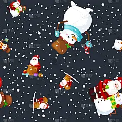 圣诞快乐，快乐新的一年朋友圣诞老人帽子雪人在围巾庆祝圣诞节，降雪从雪花矢量图