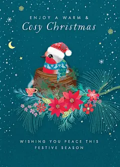 圣诞节舒适的罗宾在巢里茶雪叶子花jpg