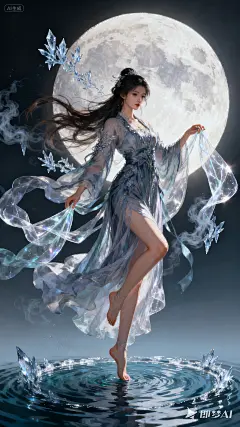 jimeng-2025-09-13-6422-手绘华丽中国风人物插画，笔触明显，一只脚提起一只脚踮起的绝美女子，穿着广袖流仙裙