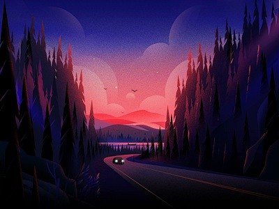 旅游云船自然插画纹理项目旅程旅行路晚上风...