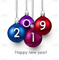 2019年圣诞球新年快乐海报。