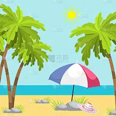 夏日时光海滩海海岸现实背景矢量图阳光旅行