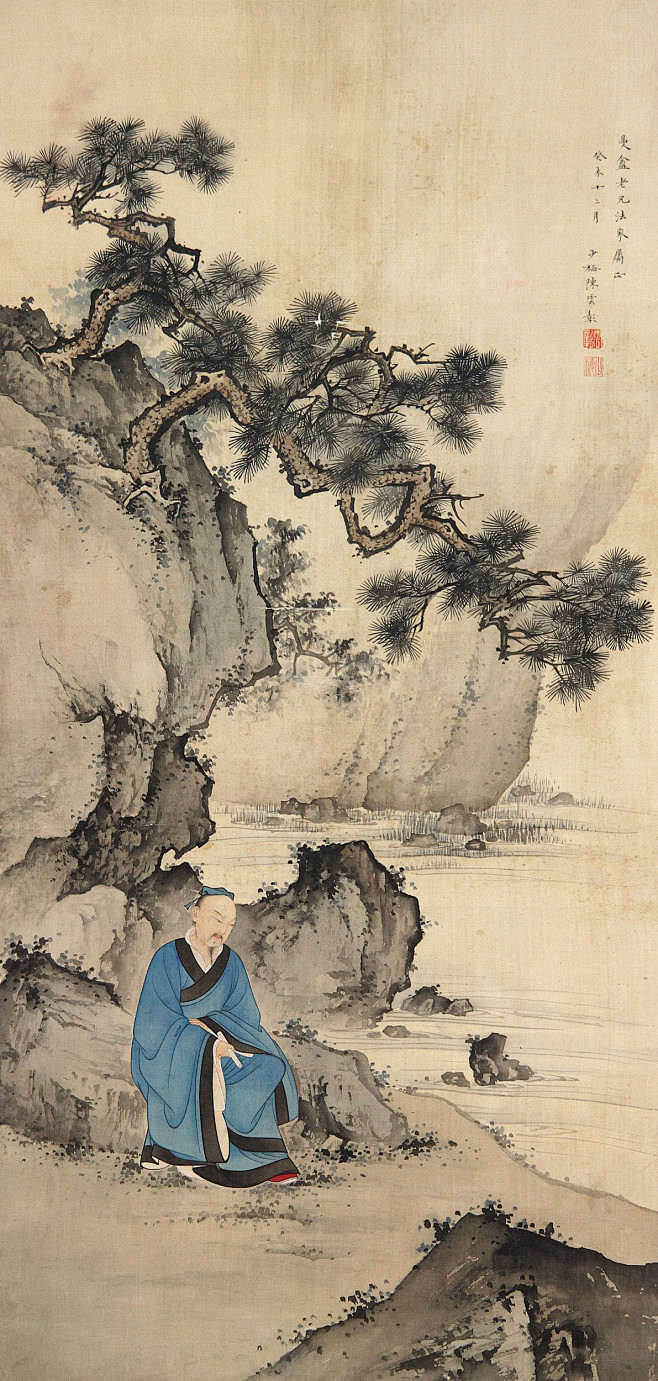 陈少梅松下高士图立轴设色绢本作品欣赏