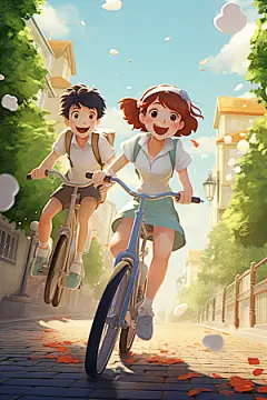 学生放暑假漫画风毕业旅游插画