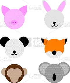 白色,分离着色,动物头,猴子,可爱的,计划书,野生动物,狮子,模板,猪