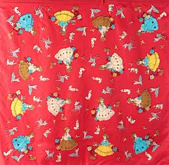 日本制vintage古着孤品中古董波普动物插画卡通复古真丝巾30-淘宝网