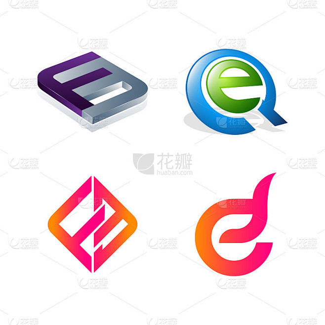一套首字母FE, EQ, F, E符号为企业标识设计模板。摘要收集现代图标组织