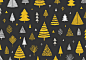 节日松树 金色元素 黑色背景 圣诞插图插画设计PSD ti195a11509