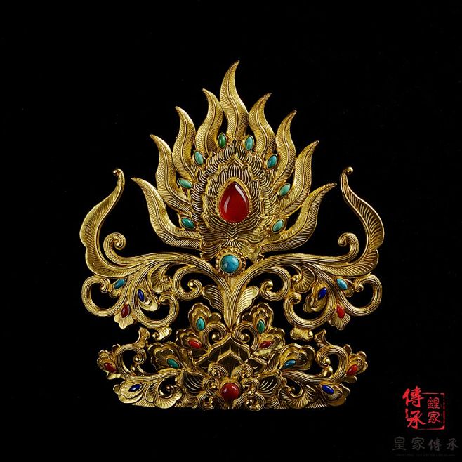 火焰纹发冠，多用可拆卸皇家传承原创设计手工錾刻敲打成型汉服头-淘宝网