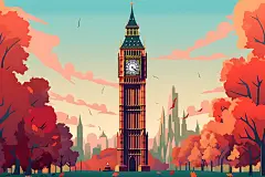 扁平风外国高清建筑插画