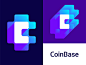 CoinBase logo design: CB negative space monogram a l e x t a s s l o g o d s g n app logo icon b b c f h i j k m p q r u v w y z bc cb btc bitcoin coins money blockchain block chain brand identity branding c creative blocks crypto cryptocurrency digital c