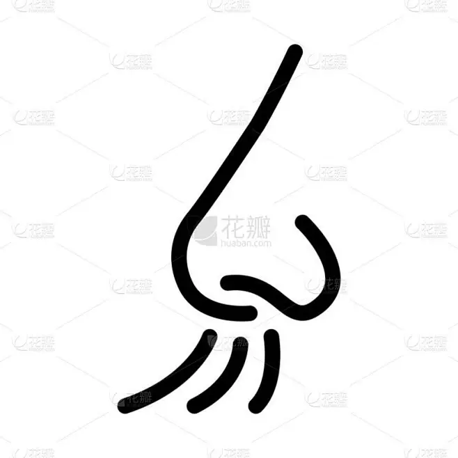鼻吸图标向量。鼻子吸气的迹象。孤立等高线符号图解 花瓣网 