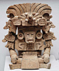 全世界的特色雕塑Zapotec. Urn of The god with thw Bow-Knot in his headdress. Possibly the Zapotec version of the Maya God L. The Bow-Knot is actually his hair which is doubled back. Ht 47 cm