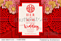 chinese oriental wedding Invitation card templates with beautiful patterned on paper color Background.