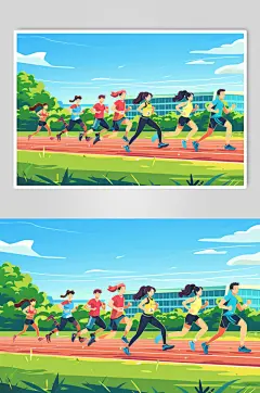 AI数字艺术扁平风校园运动会人物插画-众图网