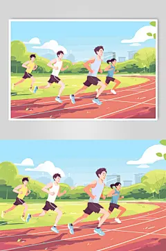 AI数字艺术扁平风校园运动会人物插画-众图网