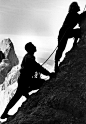 Douglas Fairbanks, Jr. and Glynis Johns climb in the Dolomites of northeastern Italy while filming a scene from The Great Manhunt (1950)
