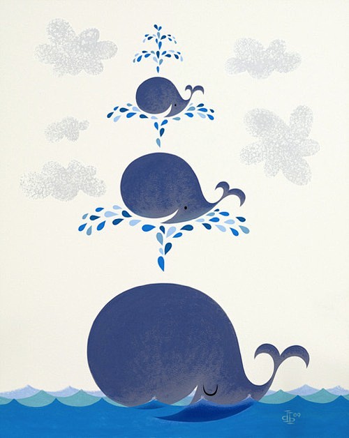 萌系鲸鱼题材插画欣赏