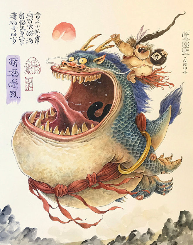 85后画家侯亚楠老师的中国古风动物手绘他用画笔把这些奇异怪兽搬出