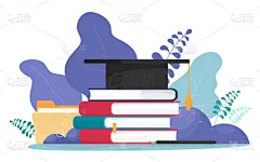 绘画插图,卡通,书,学生,帽子,活页夹,扁平化设计,叠,教育,训练