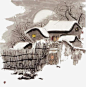 古风雪景房高清素材 冬季 意境 房子 水彩 免抠png 设计图片 免费下载