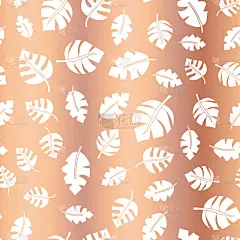 金属玫瑰金箔叶无缝矢量背景。闪亮的树叶的图案。白色铜优雅的背景为婚礼，庆祝，派对，卡片，邀请，生日，