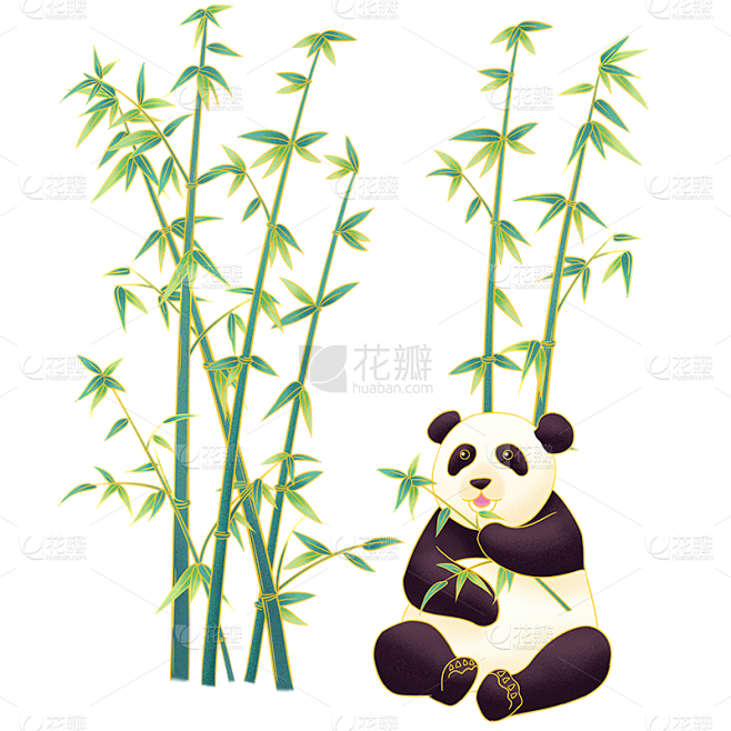 中国风元素-熊猫吃竹子