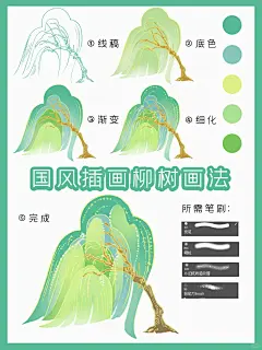 【国风插画】|国风柳树画法 - 小红书