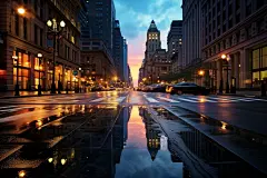 灯火通明的城镇街道灯光秀