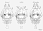 three different anime character heads with ears and bows