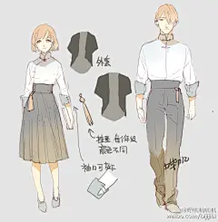 #叮一一一##中国校服改#连载开始之前做设定的时候顺便做的一套，想校服加中华风，就对照中国校服发展史改了一套，外套什么的后面都懒得画了…………