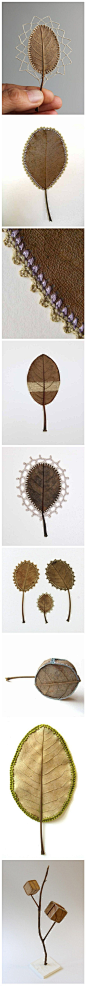 树叶上的缝补艺术，by:Susanna Bauer。【生活怎能没创意，关注@全球创意排行榜 快让创意围绕你！】