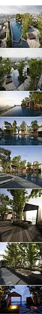 【植物之被 泰国曼谷的花园】泰国曼谷Shma Design设计了这个位于曼谷的花园。32楼 的花园位于主楼上空，这里有一大一小两个布局，大的那个花园里面有可以俯瞰城市景色的泳池。绿色从中隐藏的小路和休闲空间是人们躲避喧嚣的好去处。