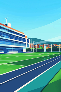 AI数字艺术扁平风校园球场操场插画-众图网