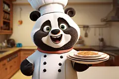 烹饪饮食3D熊猫厨师人物模型图片
