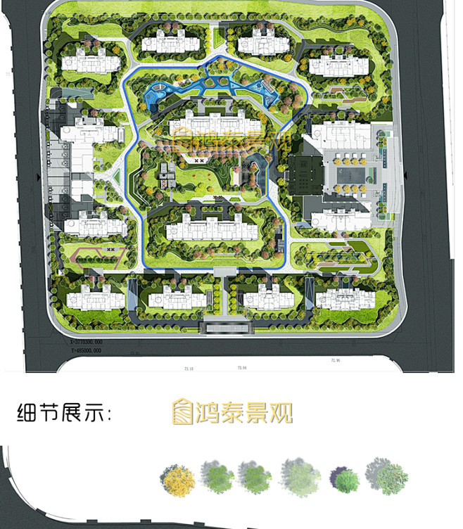 原创居住小区景观设计PS彩平图植物住宅大...
