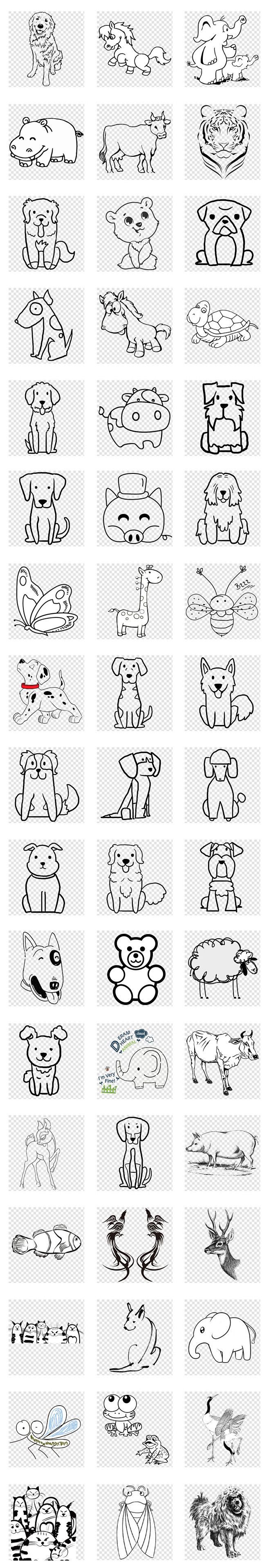 卡通手绘动物涂鸦线条简笔画PNG免抠素材