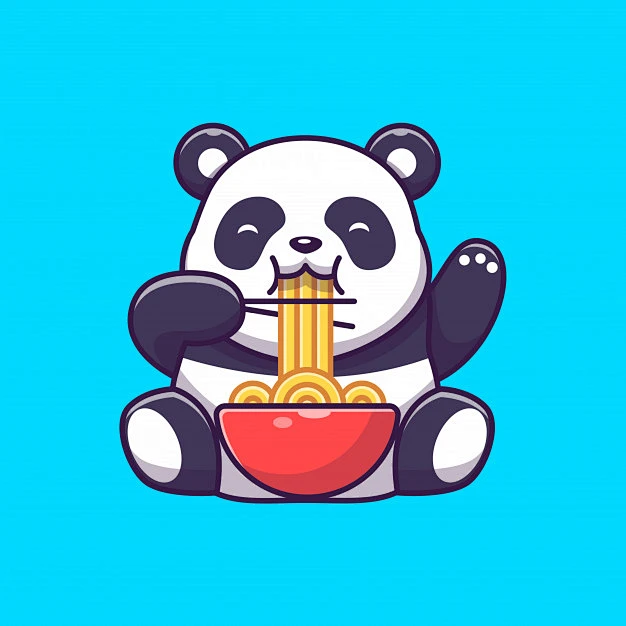 可爱的吃面条的大熊猫矢量图插画