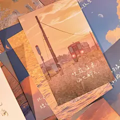 手写浪漫文字明信片复古文艺风景贺卡落日黄昏墙面装饰卡片明信片贺卡高级感小众新年2023卡片纸手写-tmall.com天猫