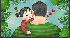 父亲节手绘插画海报温馨欢乐父女父亲肩膀父情节字体psd素材分层