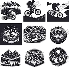 山地骑行剪影 【酷图网】山地,骑行,图案,设计,自行车,山峰,月亮,人物,越野,运动,自然,风景,轮廓,元素