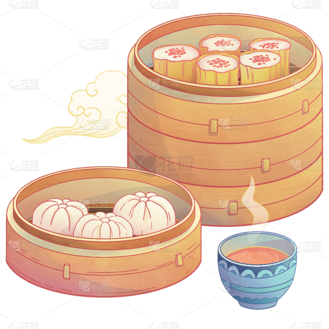中国风美食贴纸-小笼包