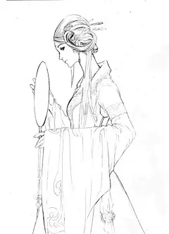 古风手绘人物高清动漫白描线稿 sai手绘插画美术绘画临摹上色素材-淘宝网