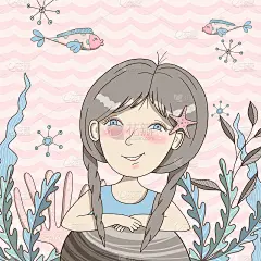 海底奇想卡片邀请美人鱼，海藻和鱼类。